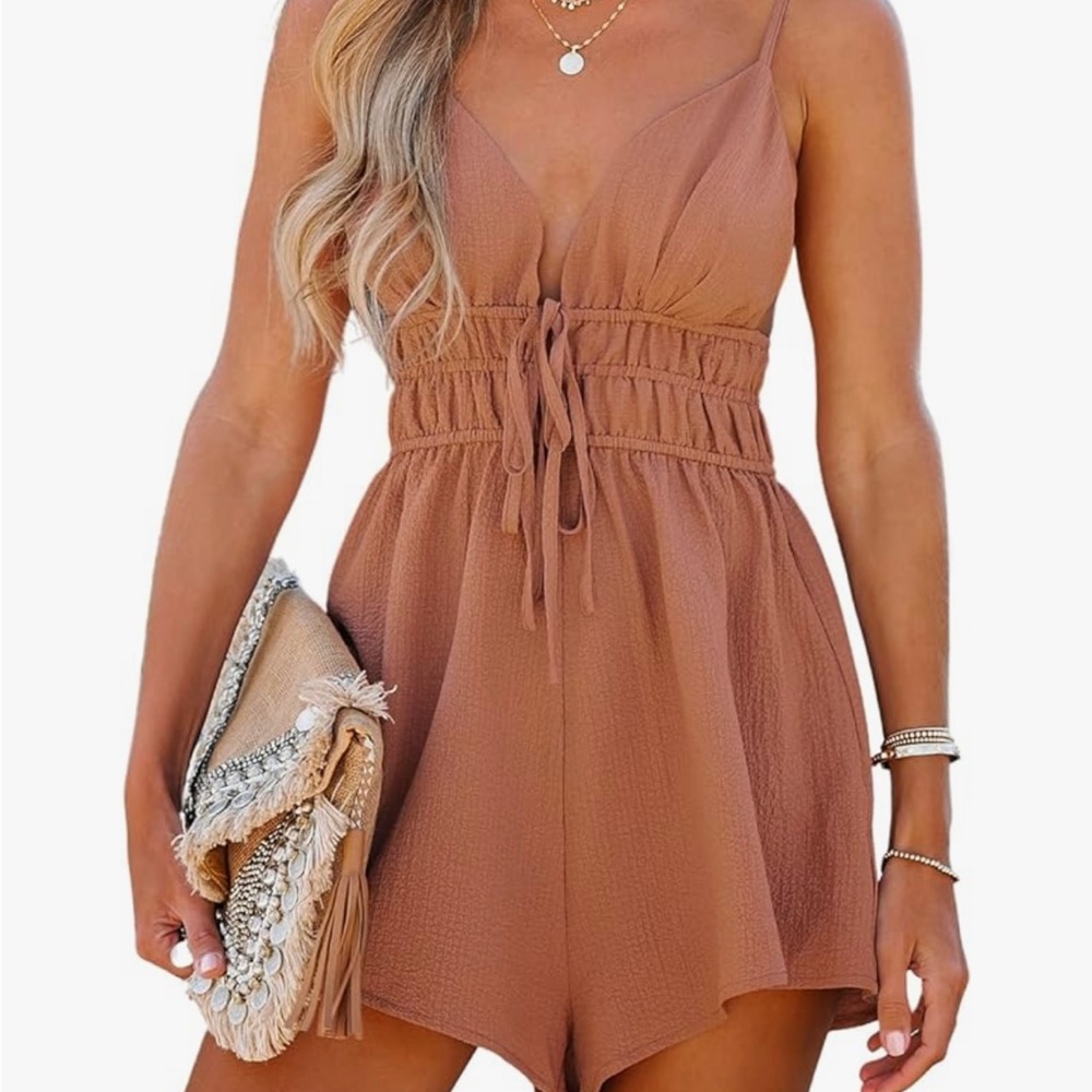 CUPSHE Summer Women Drawstring Tie Front Romper